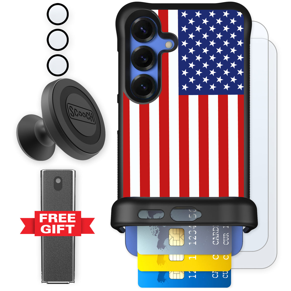 Scooch Wingmate Stars And Stripes for Galaxy S25 β Defender Bundle