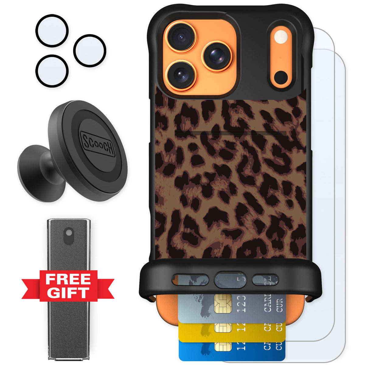Scooch Wingmate Luxe Leopard for iPhone 17 Pro Max — Defender Bundle