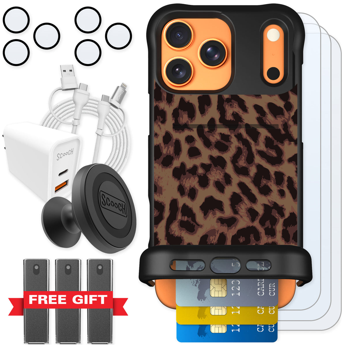 Scooch Wingmate Luxe Leopard for iPhone 17 Pro Max — Ultimate Bundle