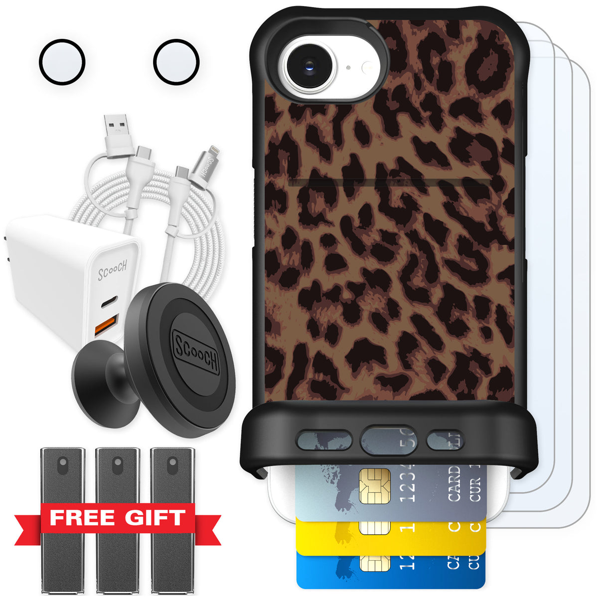 Scooch Wingmate Luxe Leopard for iPhone 16e — Ultimate Bundle