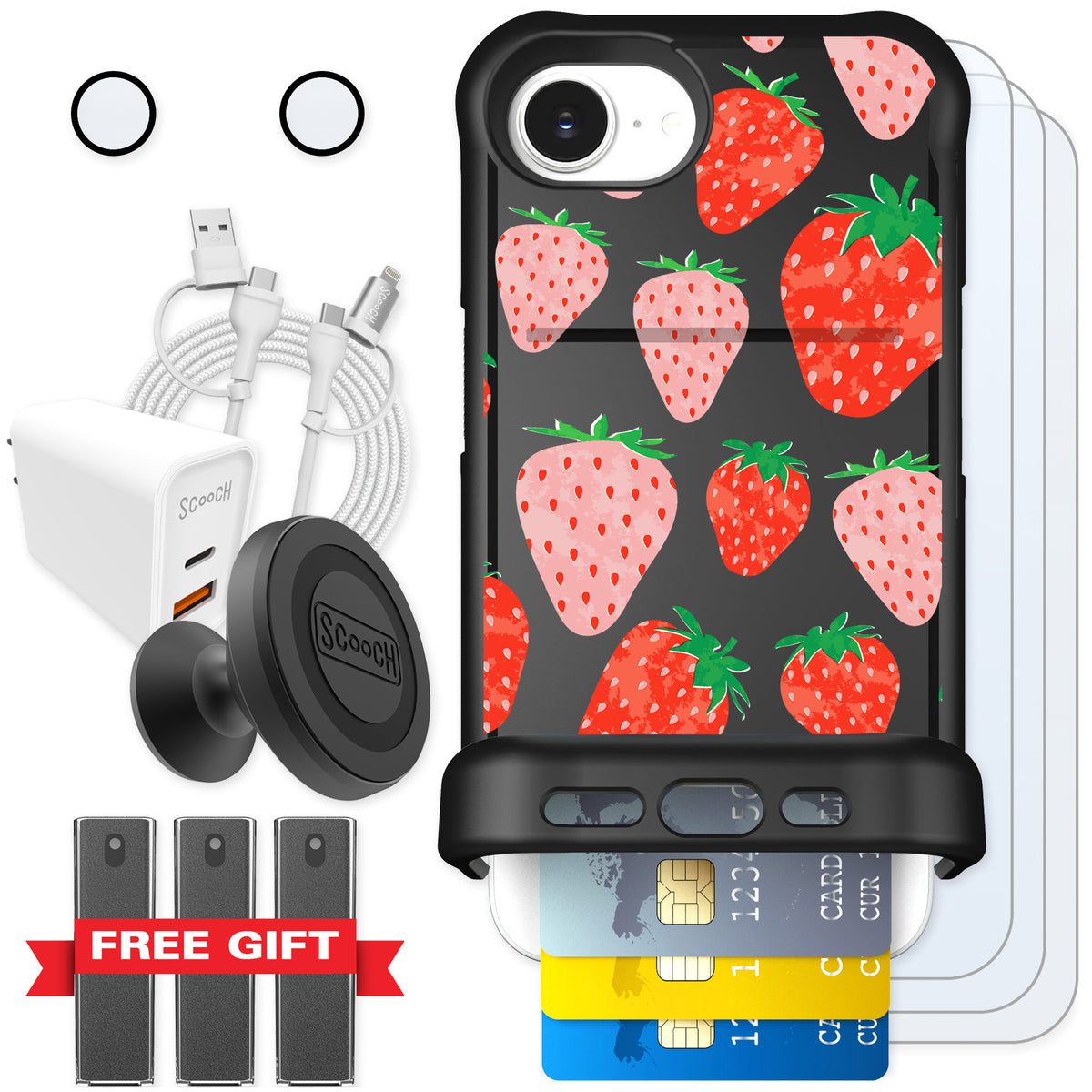 Scooch Wingmate Strawberry Fields for iPhone 17e — Ultimate Bundle