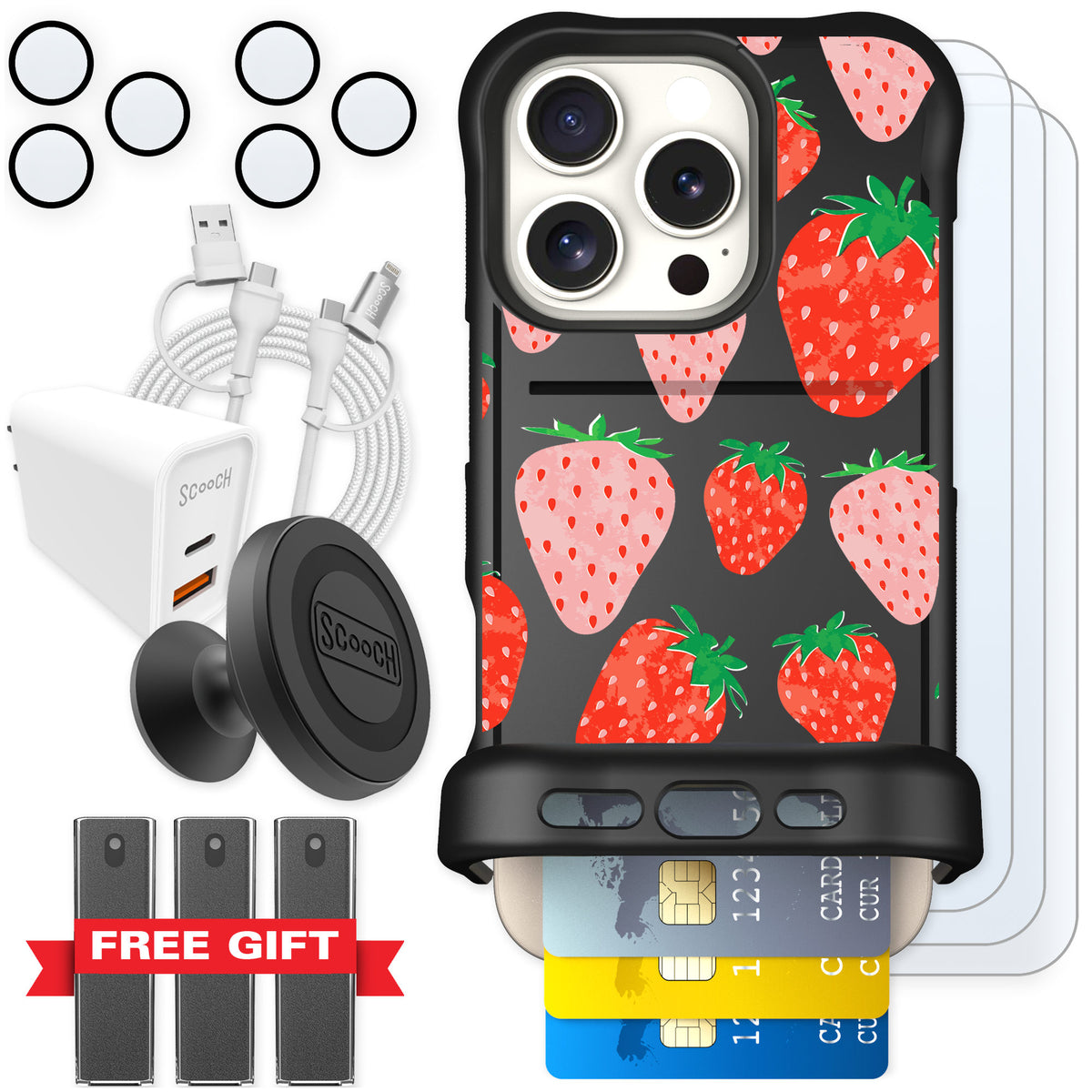 Scooch Wingmate Strawberry Fields for iPhone 16 Pro — Ultimate Bundle