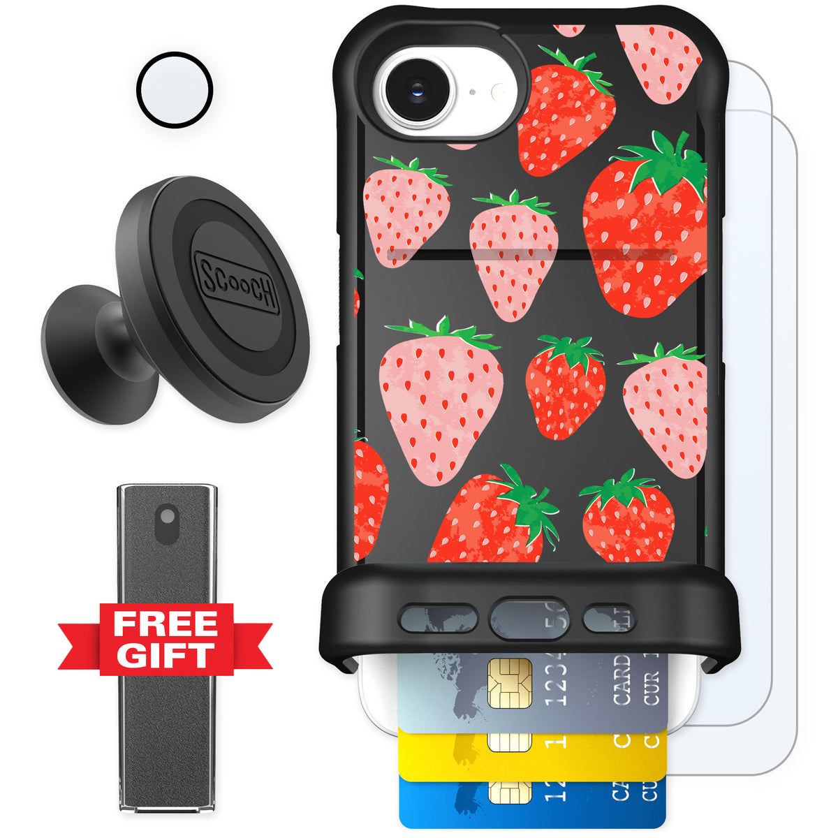 Scooch Wingmate Strawberry Fields for iPhone 16e — Defender Bundle