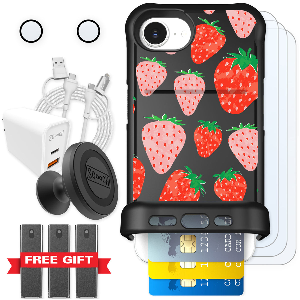 Scooch Wingmate Strawberry Fields for iPhone 16e — Ultimate Bundle