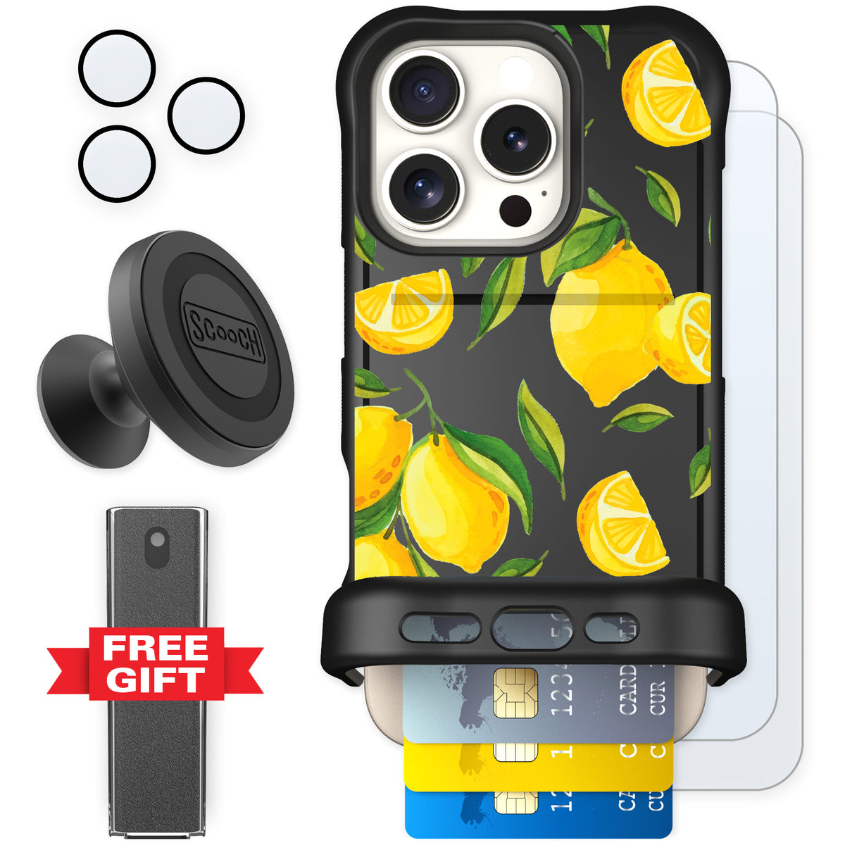 Scooch Wingmate Amalfi Lemons for iPhone 16 Pro — Defender Bundle