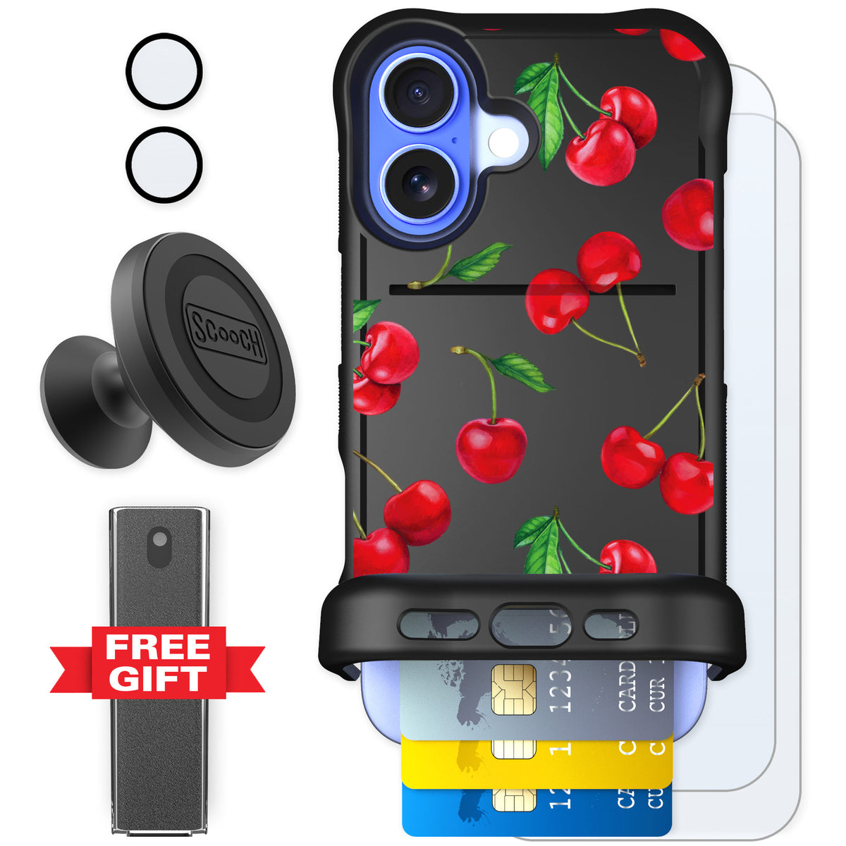 Scooch Wingmate Very Cherry for iPhone 16 — Defender Bundle