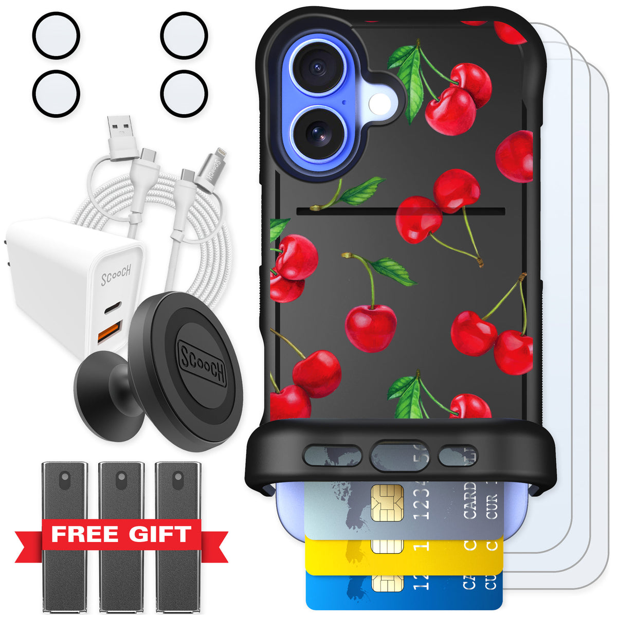 Scooch Wingmate Very Cherry for iPhone 16 — Ultimate Bundle