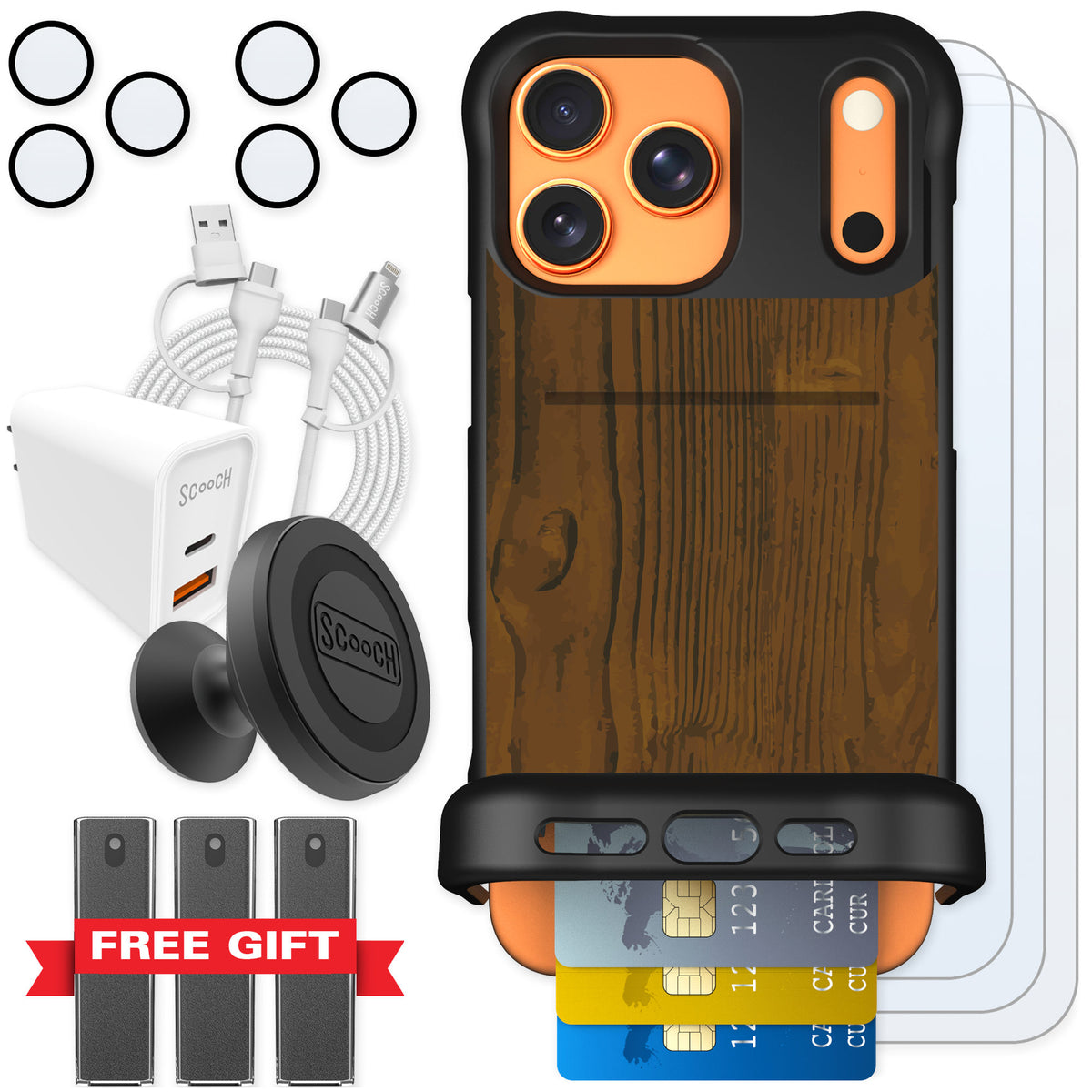 Scooch Wingmate Wood Grain for iPhone 17 Pro Max — Ultimate Bundle