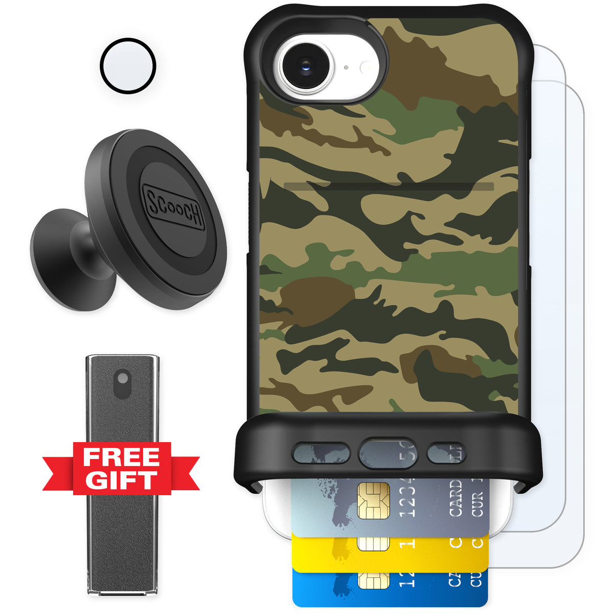Scooch Wingmate Classic Camo for iPhone 16e — Defender Bundle