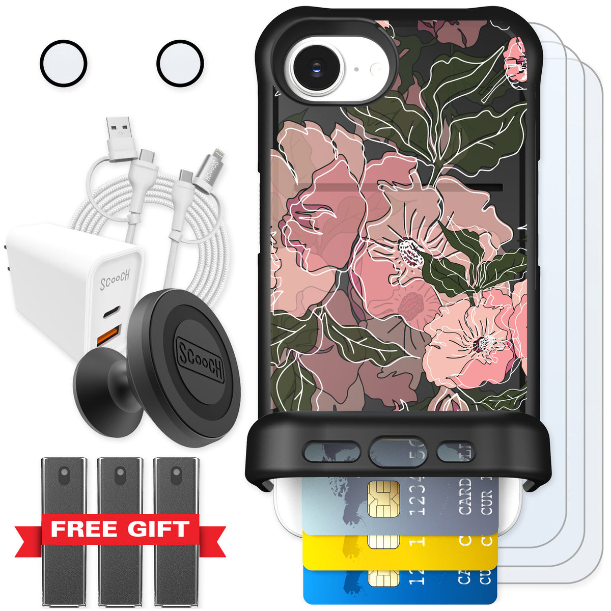 Scooch Wingmate Blush Botanical for iPhone 17e — Ultimate Bundle
