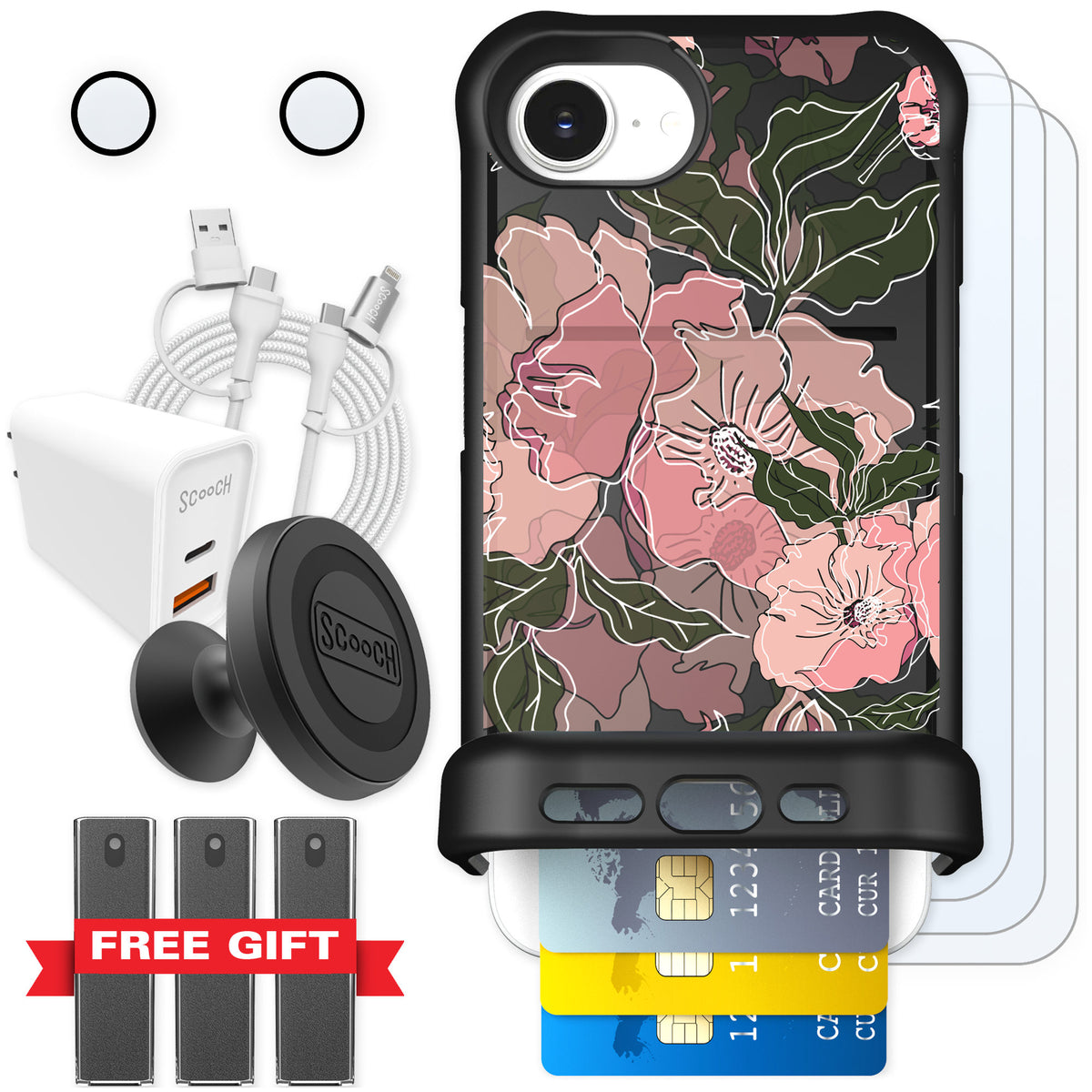 Scooch Wingmate Blush Botanical for iPhone 16e — Ultimate Bundle