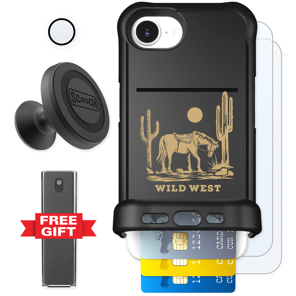 Scooch Wingmate Wild West for iPhone 16e — Defender Bundle