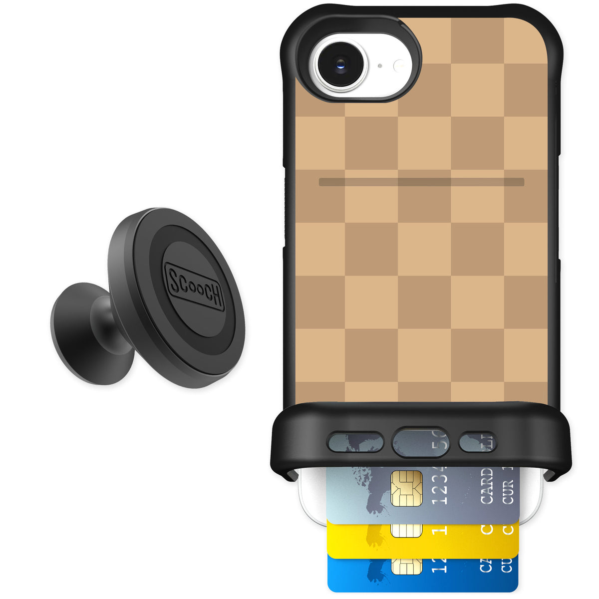 Scooch Wingmate Checkered Beige for iPhone 16e β Starter Bundle