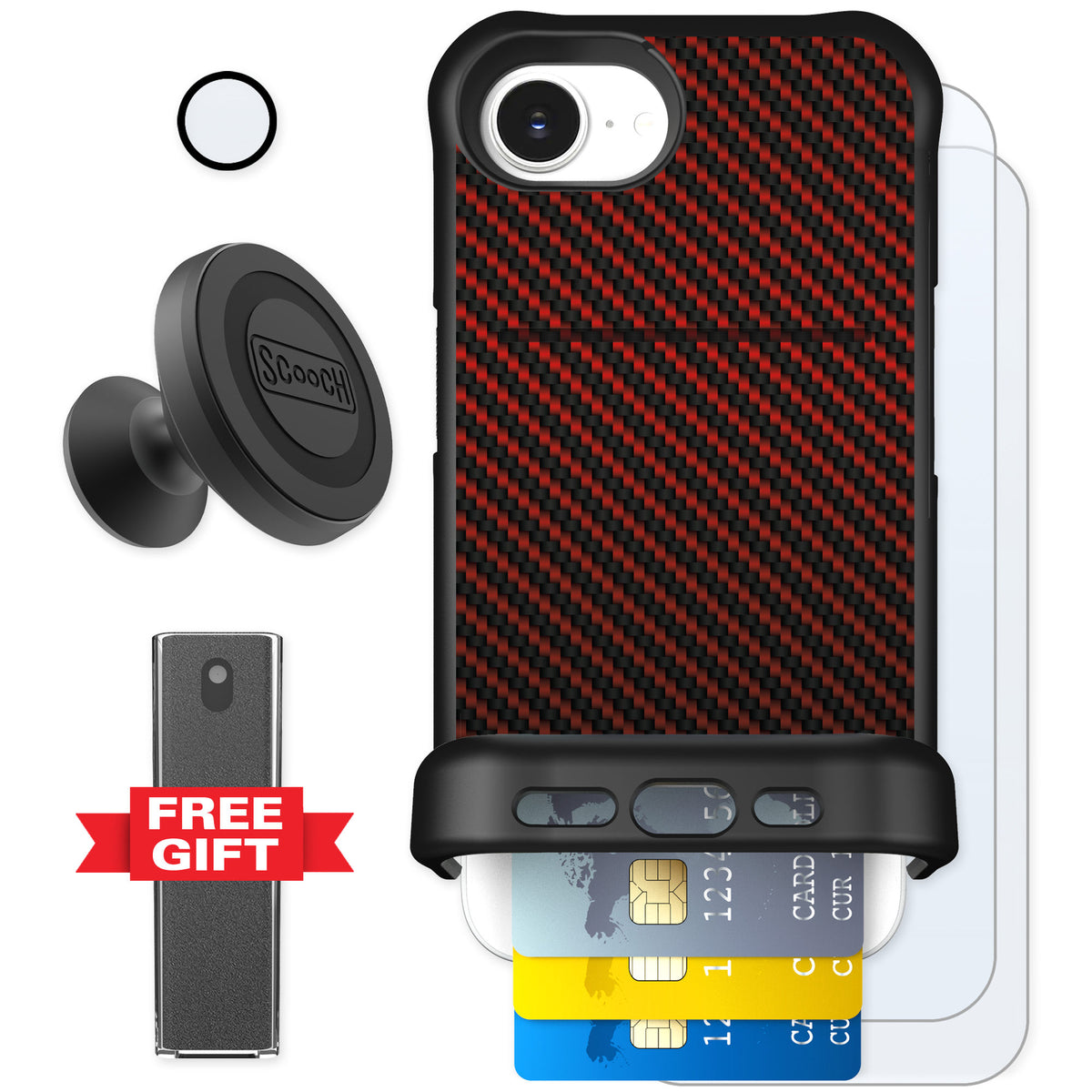 Scooch Wingmate Red Carbon Fiber for iPhone 17e β Defender Bundle