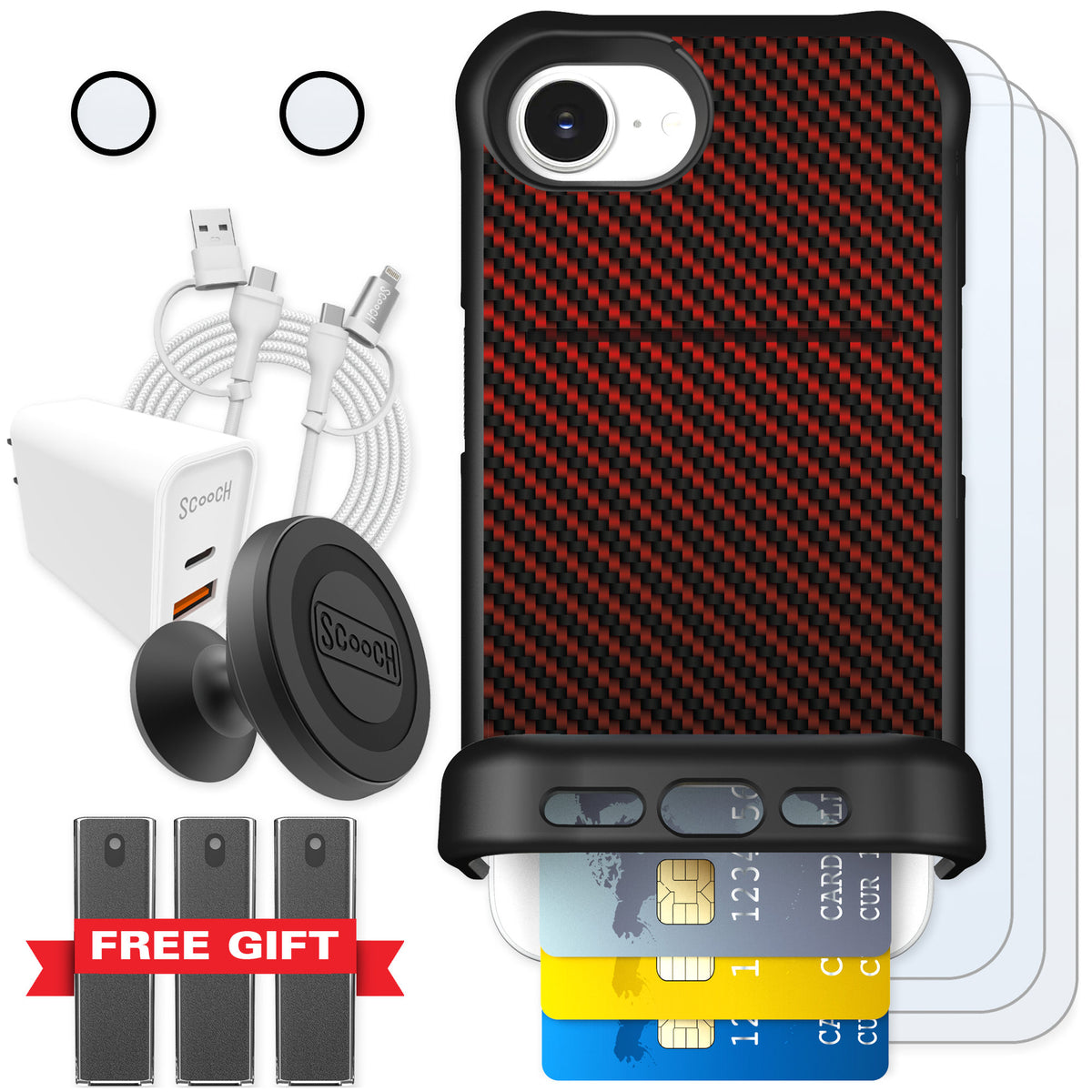 Scooch Wingmate Red Carbon Fiber for iPhone 17e β Ultimate Bundle