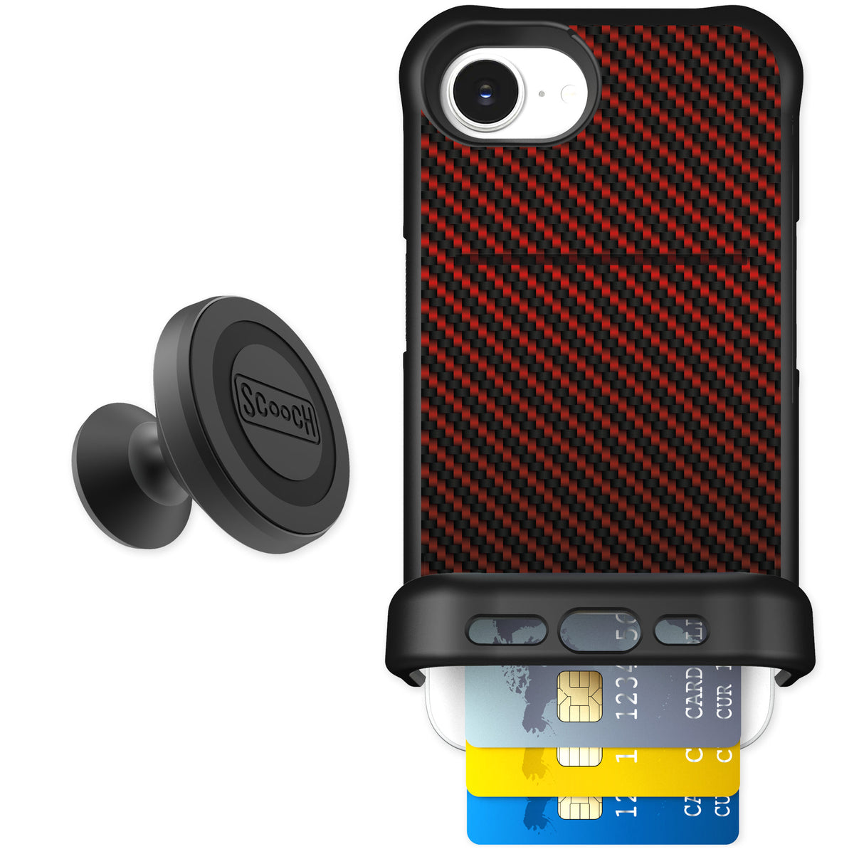 Scooch Wingmate Red Carbon Fiber for iPhone 16e β Starter Bundle
