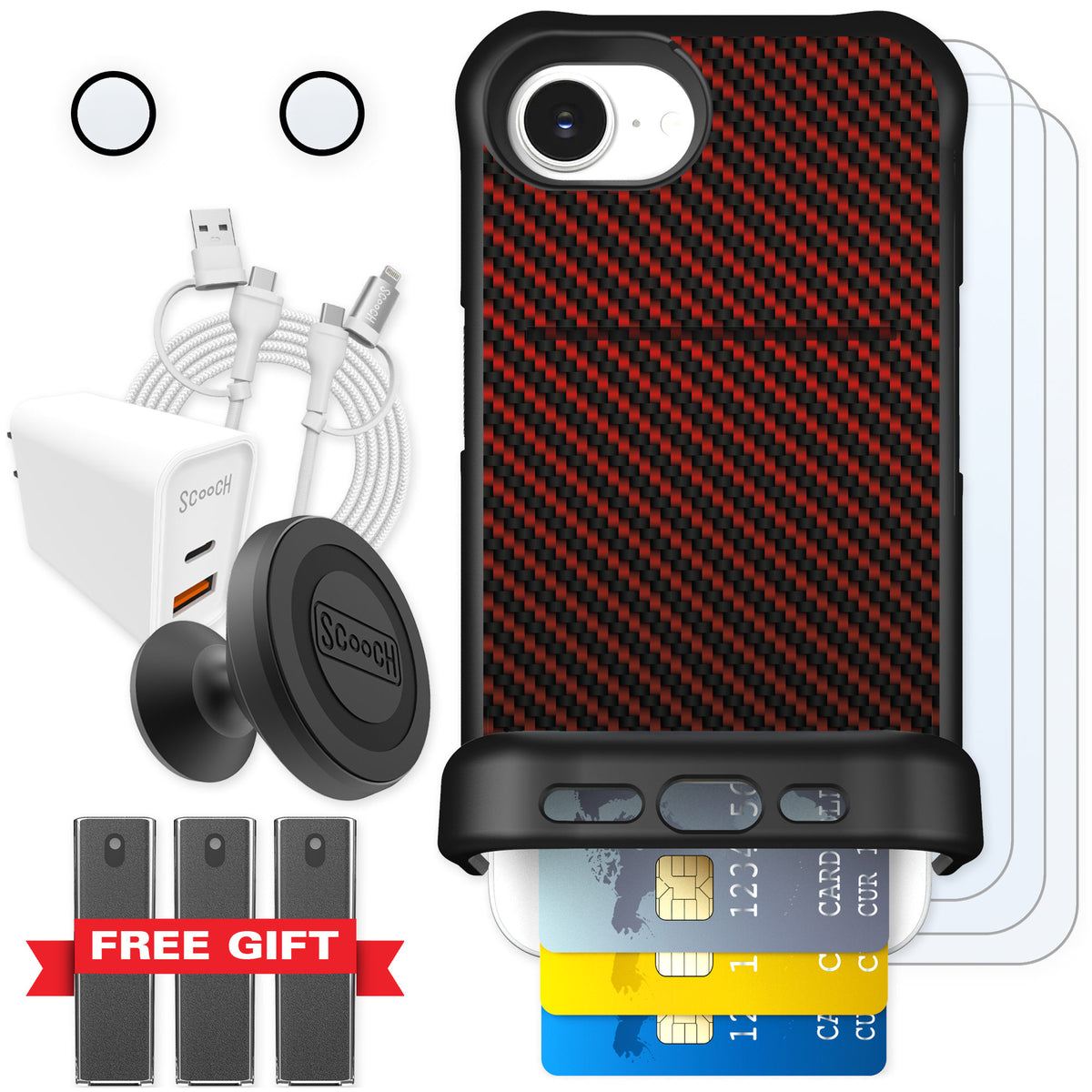 Scooch Wingmate Red Carbon Fiber for iPhone 16e β Ultimate Bundle