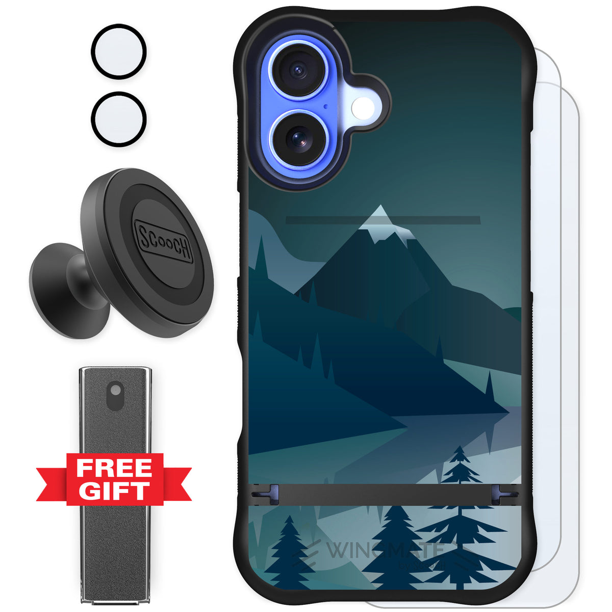 Scooch Wingmate Midnight Ridge for iPhone 16 — Defender Bundle
