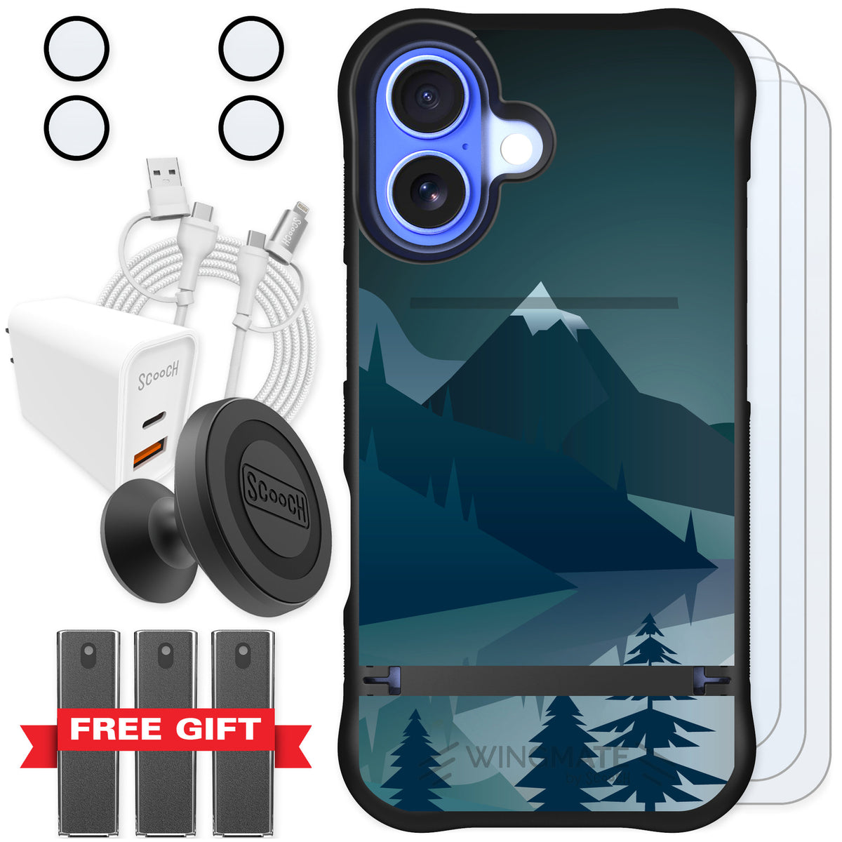 Scooch Wingmate Midnight Ridge for iPhone 16 — Ultimate Bundle
