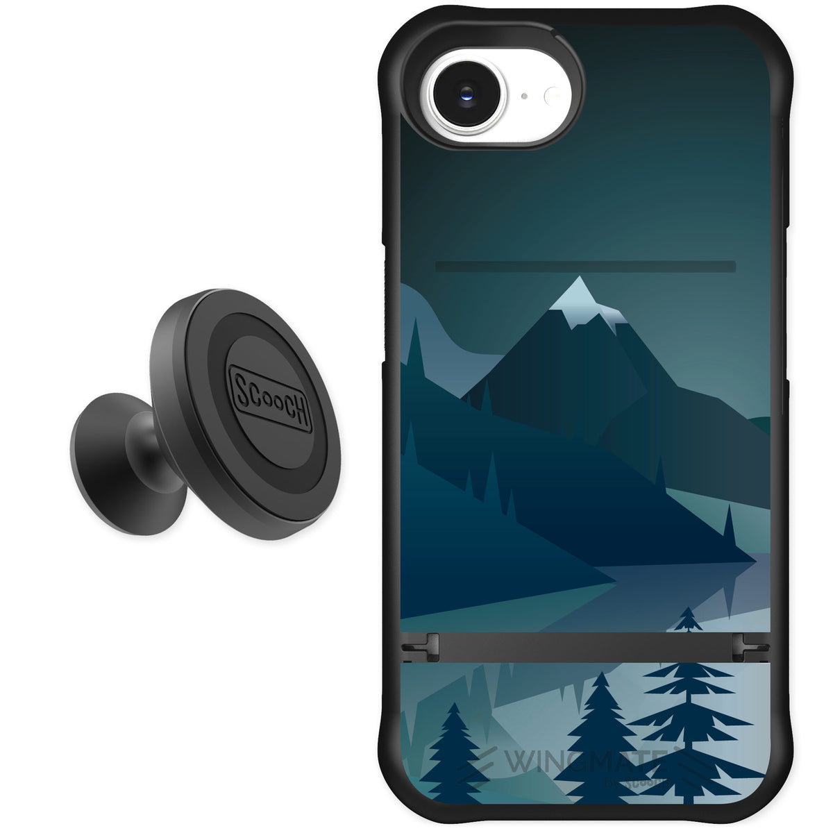 Scooch Wingmate Midnight Ridge for iPhone 16e — Starter Bundle