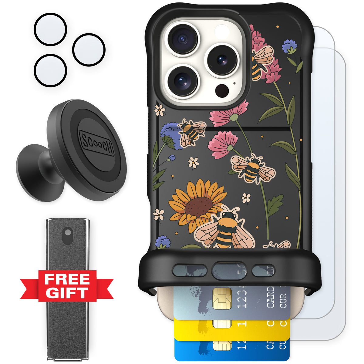 Scooch Wingmate Bee Happy for iPhone 16 Pro — Defender Bundle