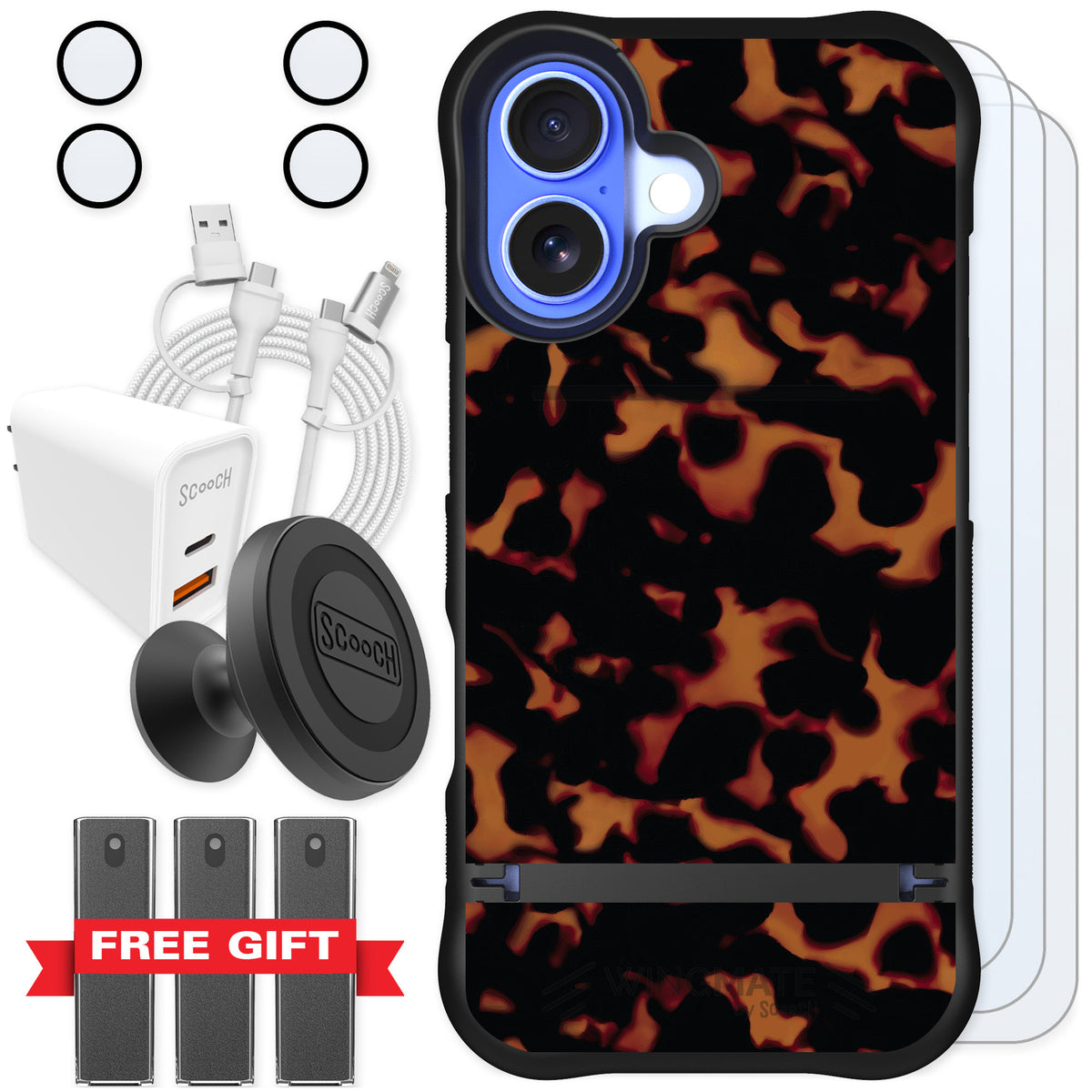 Scooch Wingmate Tortoise Shell for iPhone 16 — Ultimate Bundle