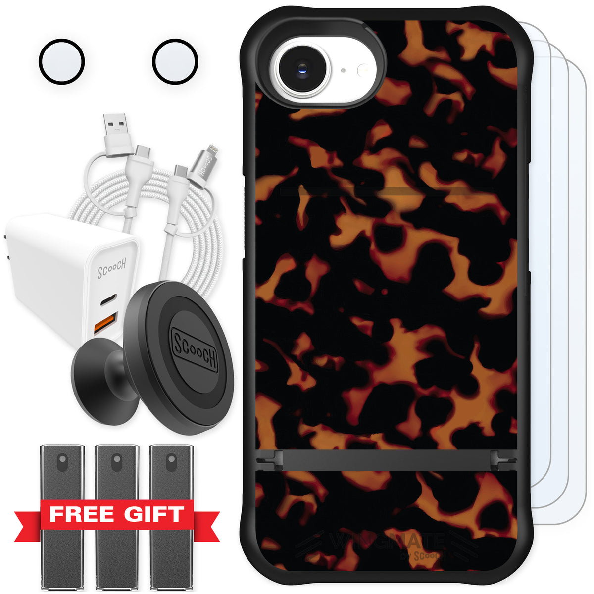 Scooch Wingmate Tortoise Shell for iPhone 16e — Ultimate Bundle