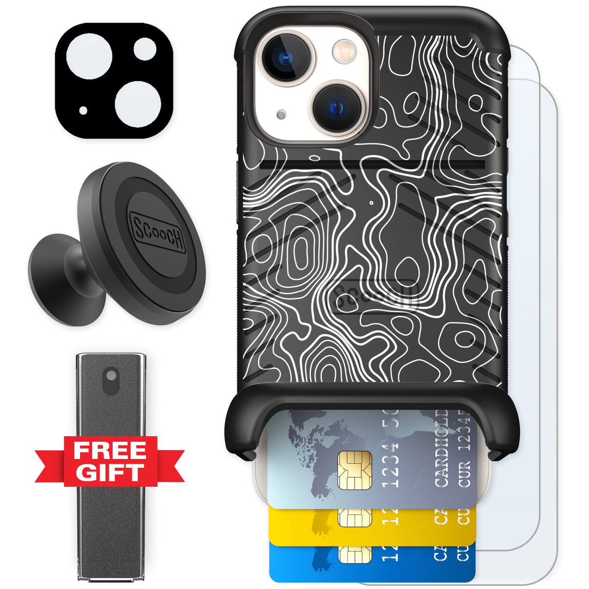 Scooch Wingmate Topography for iPhone 13 mini — Defender Bundle