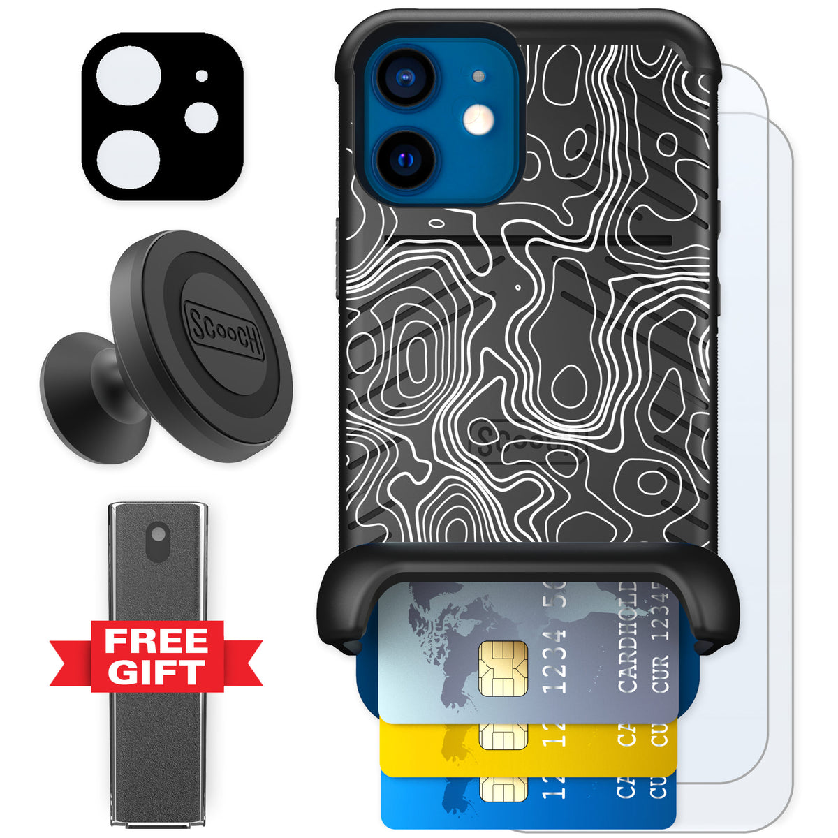 Scooch Wingmate Topography for iPhone 12 mini — Defender Bundle