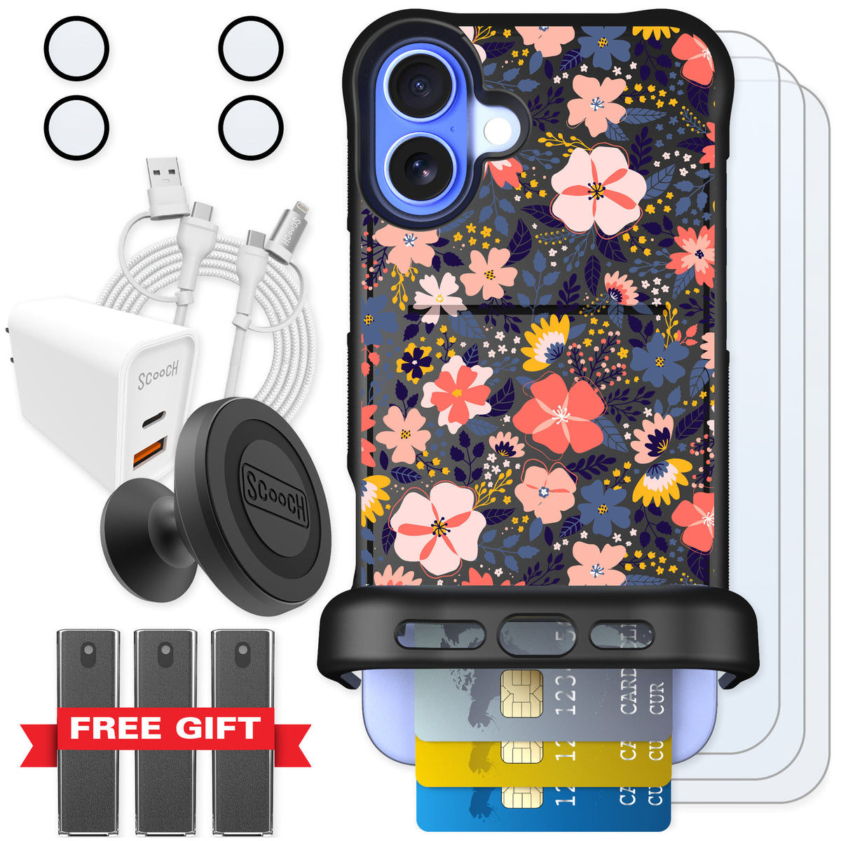 Scooch Wingmate Wildflowers for iPhone 16 Plus — Ultimate Bundle