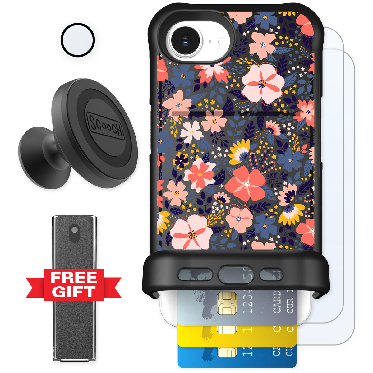 Scooch Wingmate Wildflowers for iPhone 16e — Defender Bundle