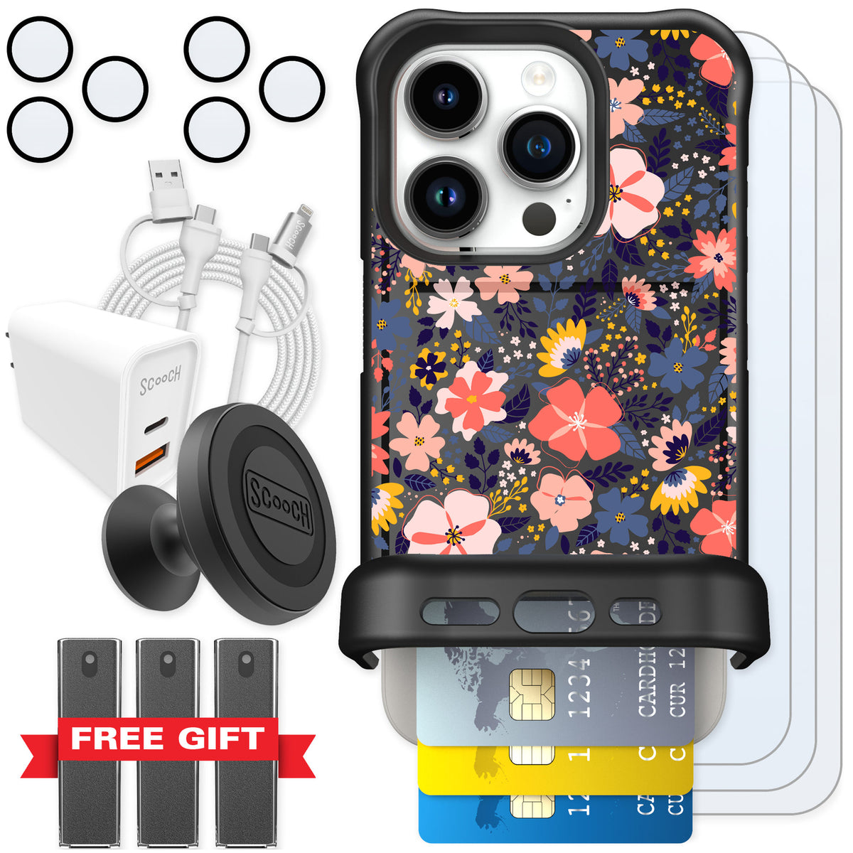 Scooch Wingmate Wildflowers for iPhone 15 Pro — Ultimate Bundle