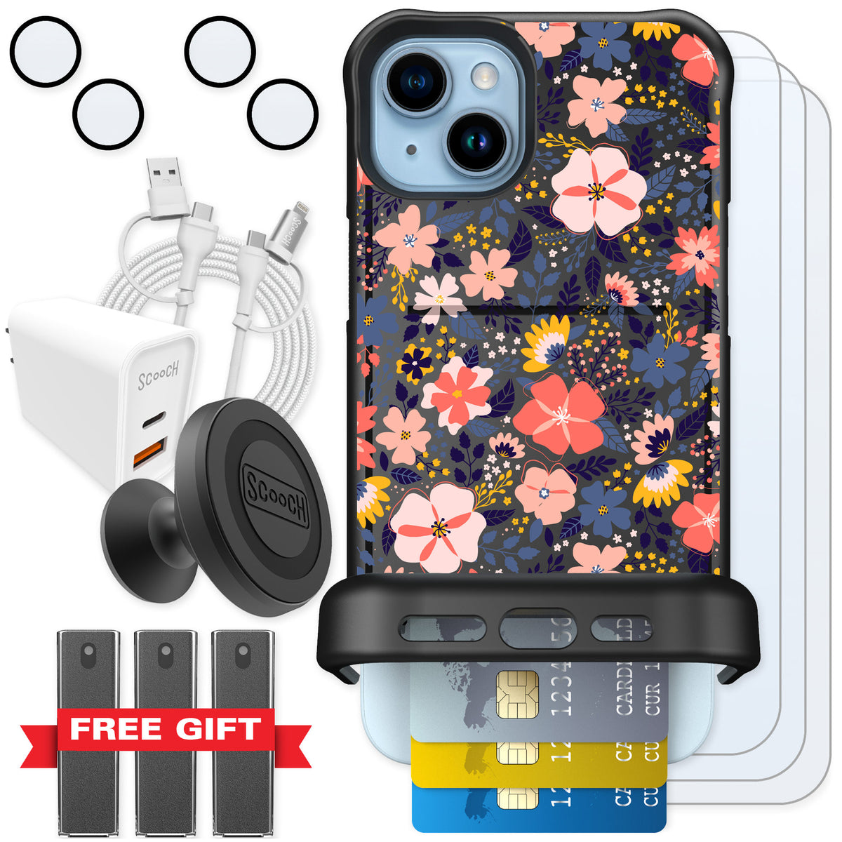 Scooch Wingmate Wildflowers for iPhone 14 Plus — Ultimate Bundle