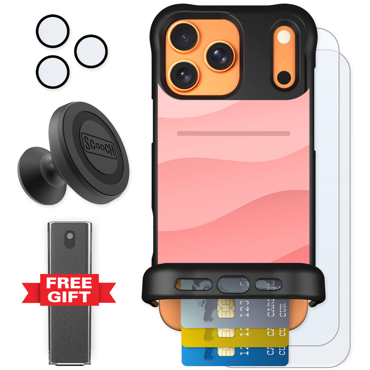 Scooch Wingmate Pink Waves for iPhone 17 Pro Max — Defender Bundle