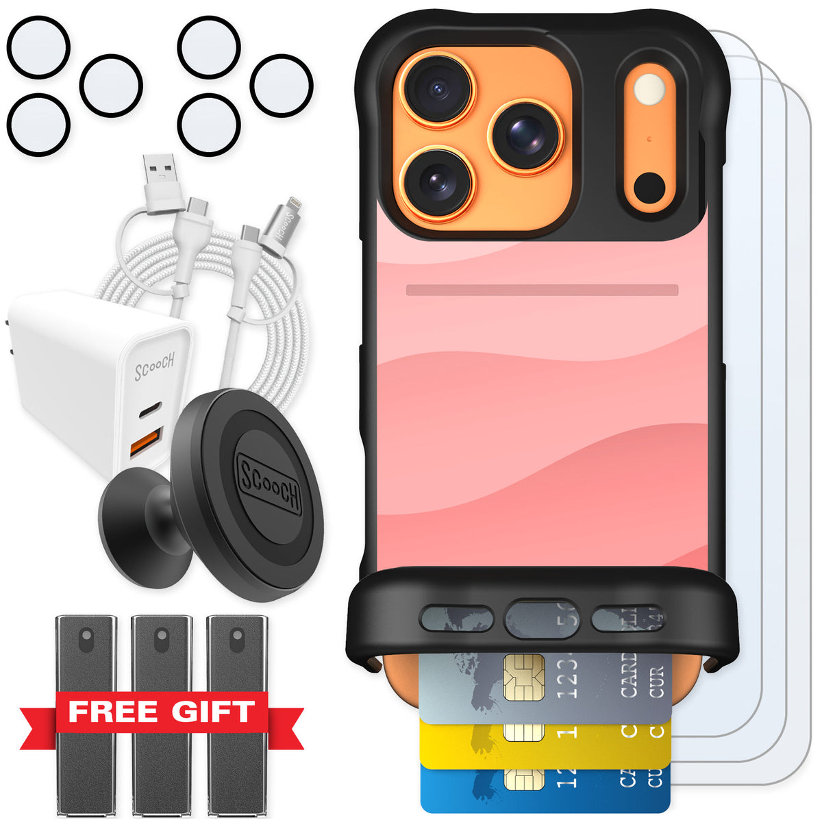 Scooch Wingmate Pink Waves for iPhone 17 Pro — Ultimate Bundle