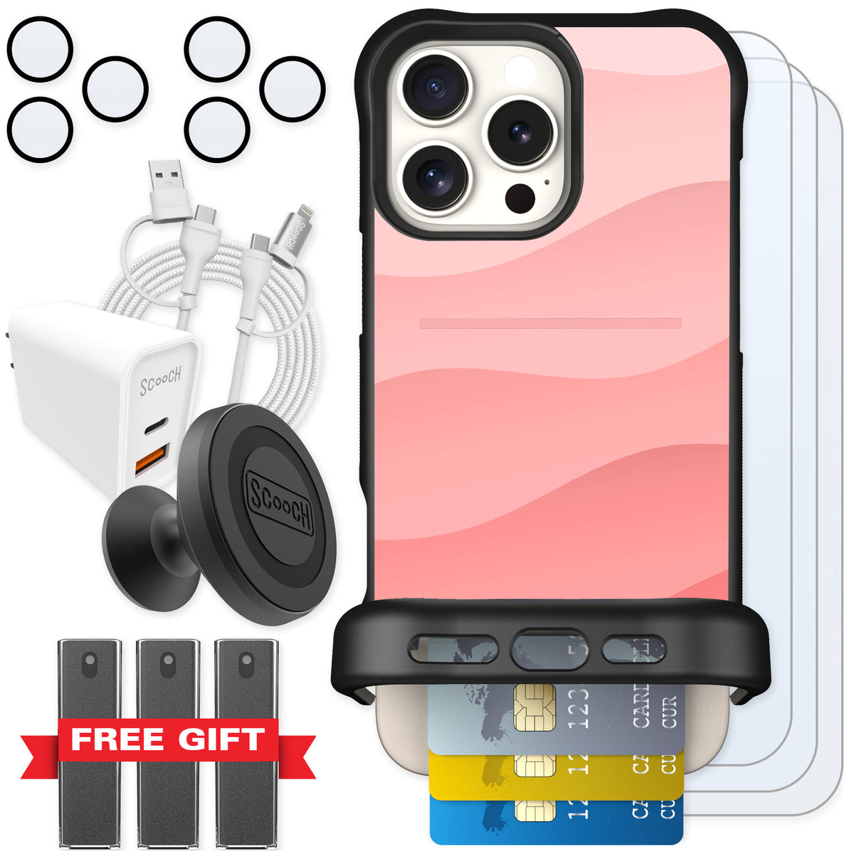Scooch Wingmate Pink Waves for iPhone 16 Pro Max — Ultimate Bundle