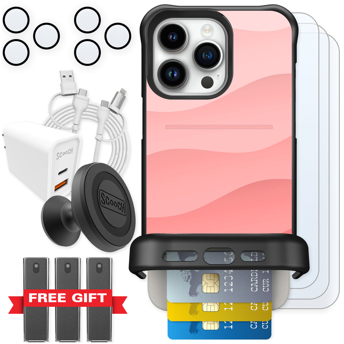 Scooch Wingmate Pink Waves for iPhone 15 Pro Max — Ultimate Bundle