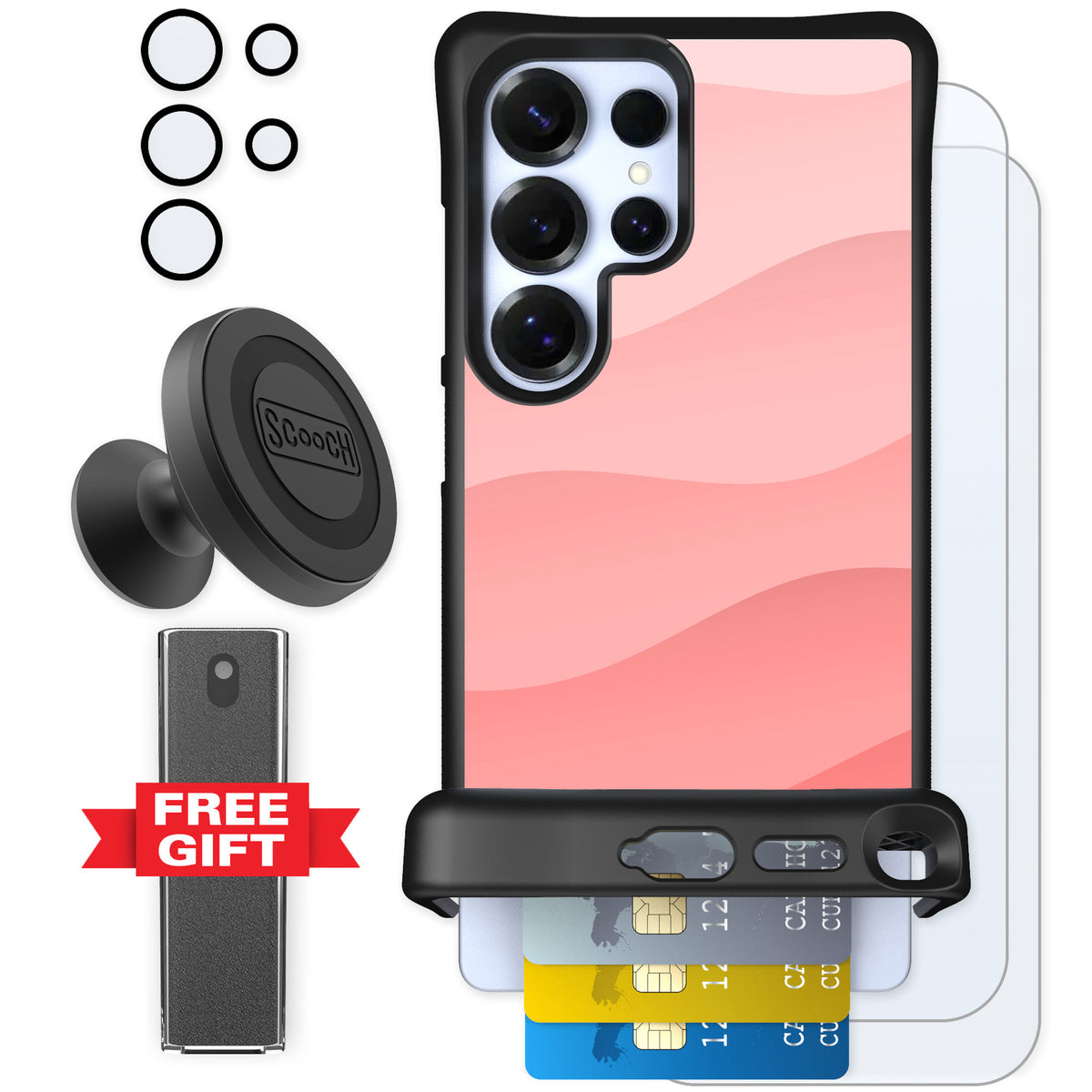 Scooch Wingmate Pink Waves for Galaxy S25 Ultra — Defender Bundle