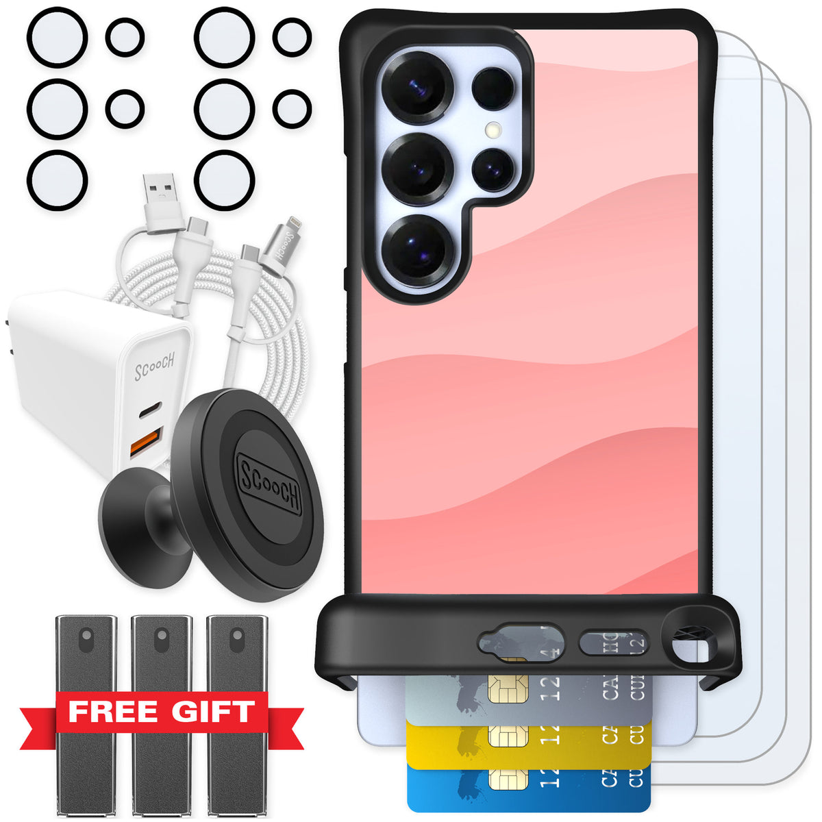 Scooch Wingmate Pink Waves for Galaxy S25 Ultra — Ultimate Bundle