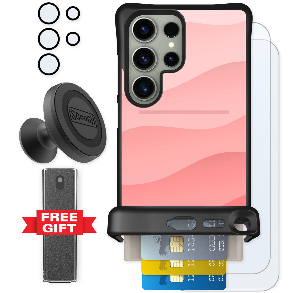 Scooch Wingmate Pink Waves for Galaxy S24 Ultra — Defender Bundle