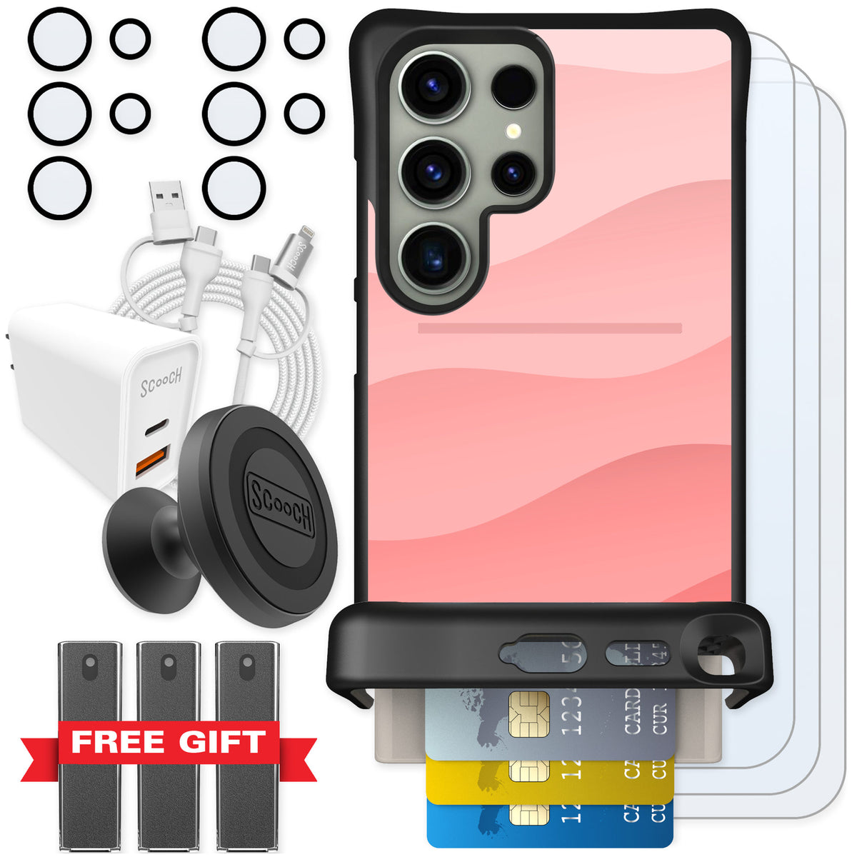 Scooch Wingmate Pink Waves for Galaxy S24 Ultra — Ultimate Bundle