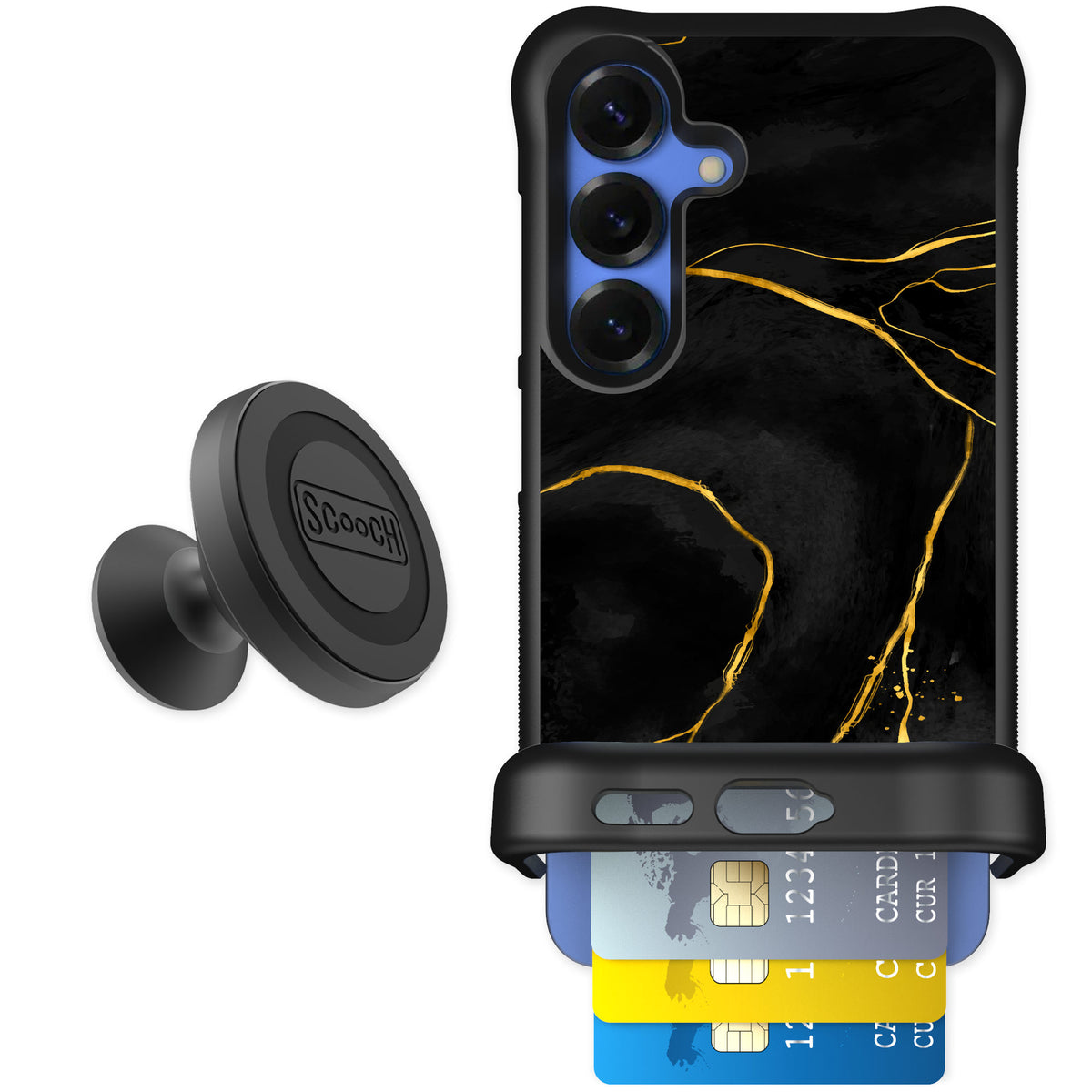 Scooch Wingmate Black Marble for Galaxy S25 — Starter Bundle
