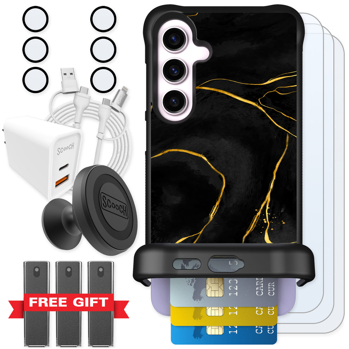 Scooch Wingmate Black Marble for Galaxy S24+ — Ultimate Bundle