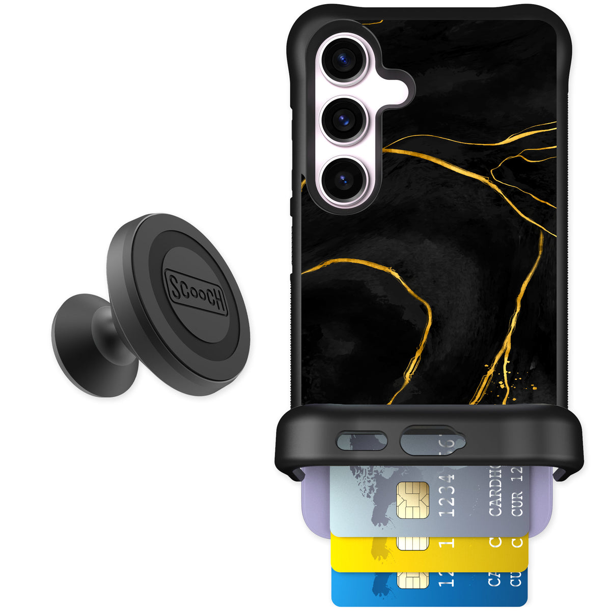 Scooch Wingmate Black Marble for Galaxy S24 — Starter Bundle