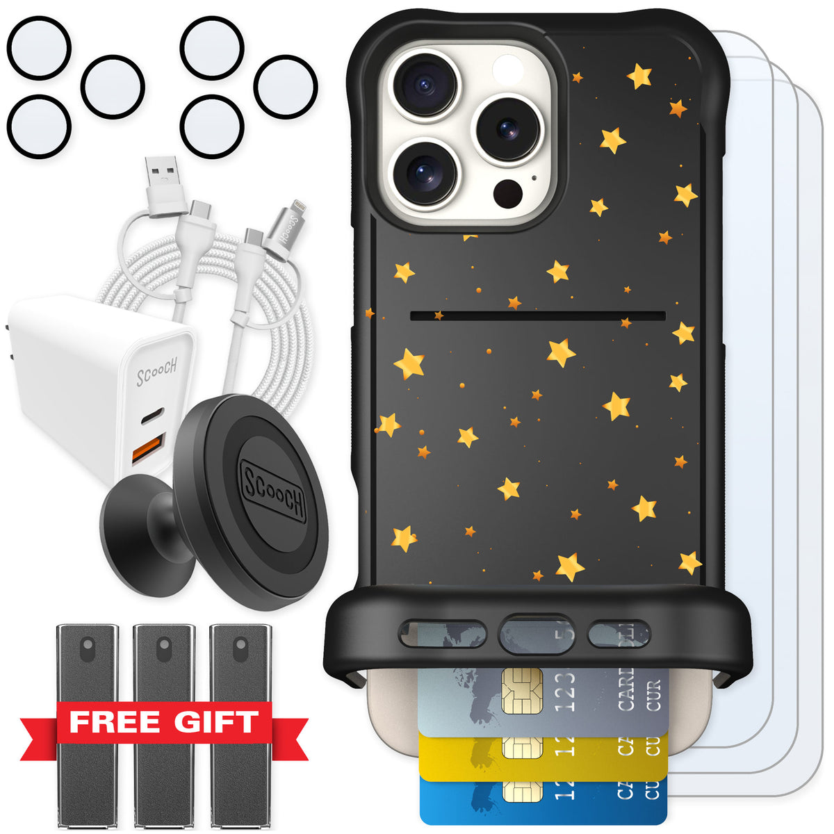 Scooch Wingmate Gold Stars for iPhone 16 Pro Max β Ultimate Bundle