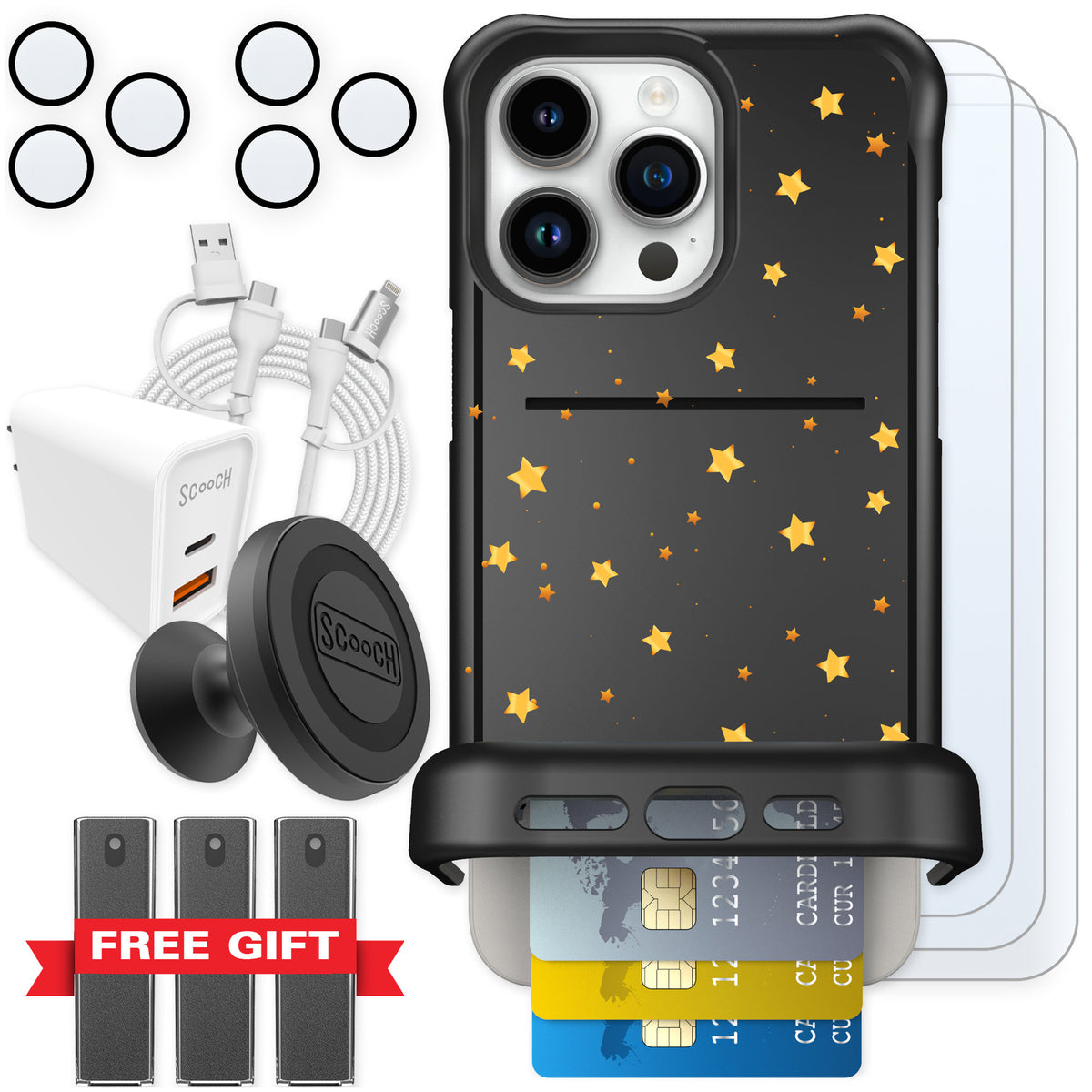 Scooch Wingmate Gold Stars for iPhone 15 Pro Max β Ultimate Bundle