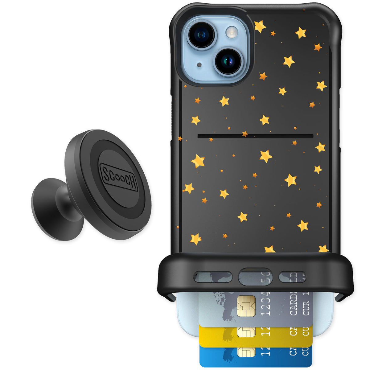 Scooch Wingmate Gold Stars for iPhone 15 Plus β Starter Bundle