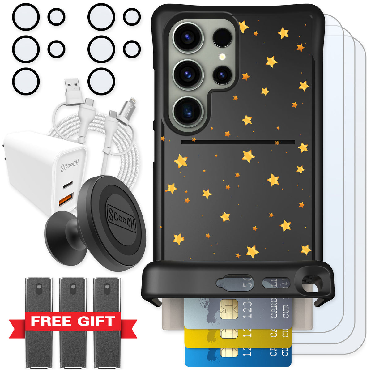 Scooch Wingmate Gold Stars for Galaxy S24 Ultra β Ultimate Bundle