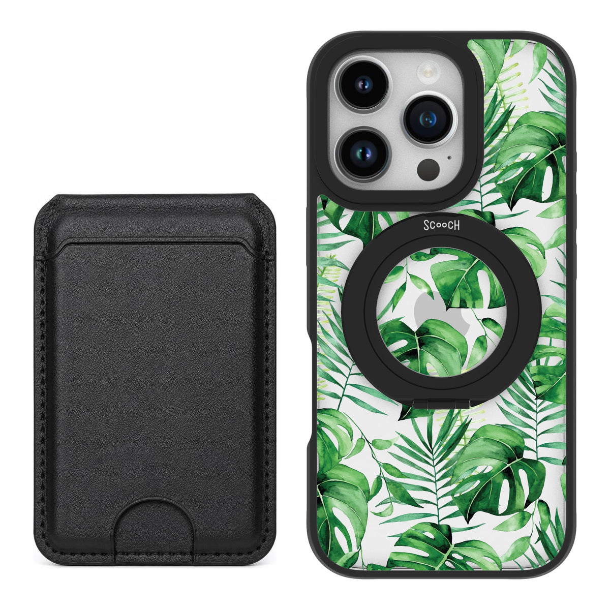 Scooch HaloCase Monstera for iPhone 16 Pro with Black MagWallet