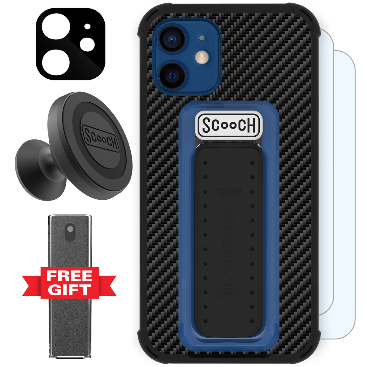 Scooch Wingman Defender Bundle for iPhone 12 mini in Carbon Fiber